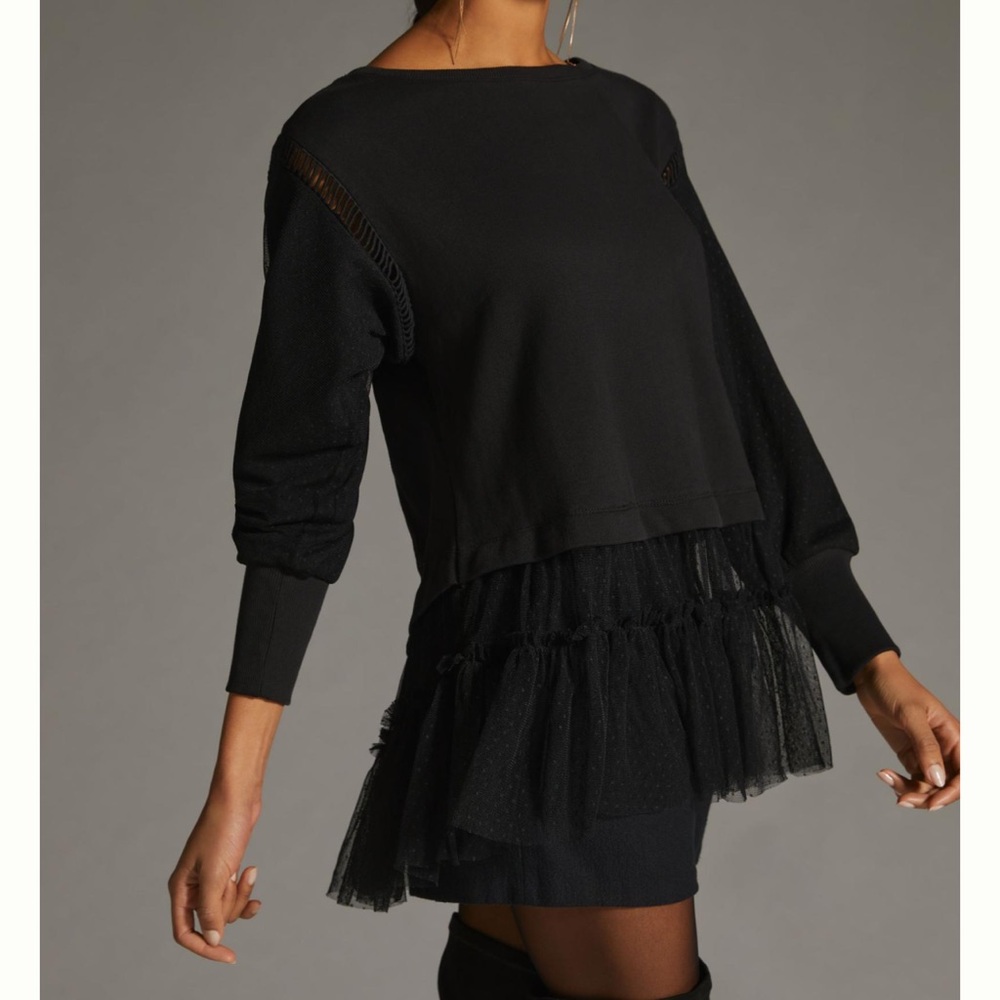 By Anthropologie Tulle Sweatshirt in Black NWOT